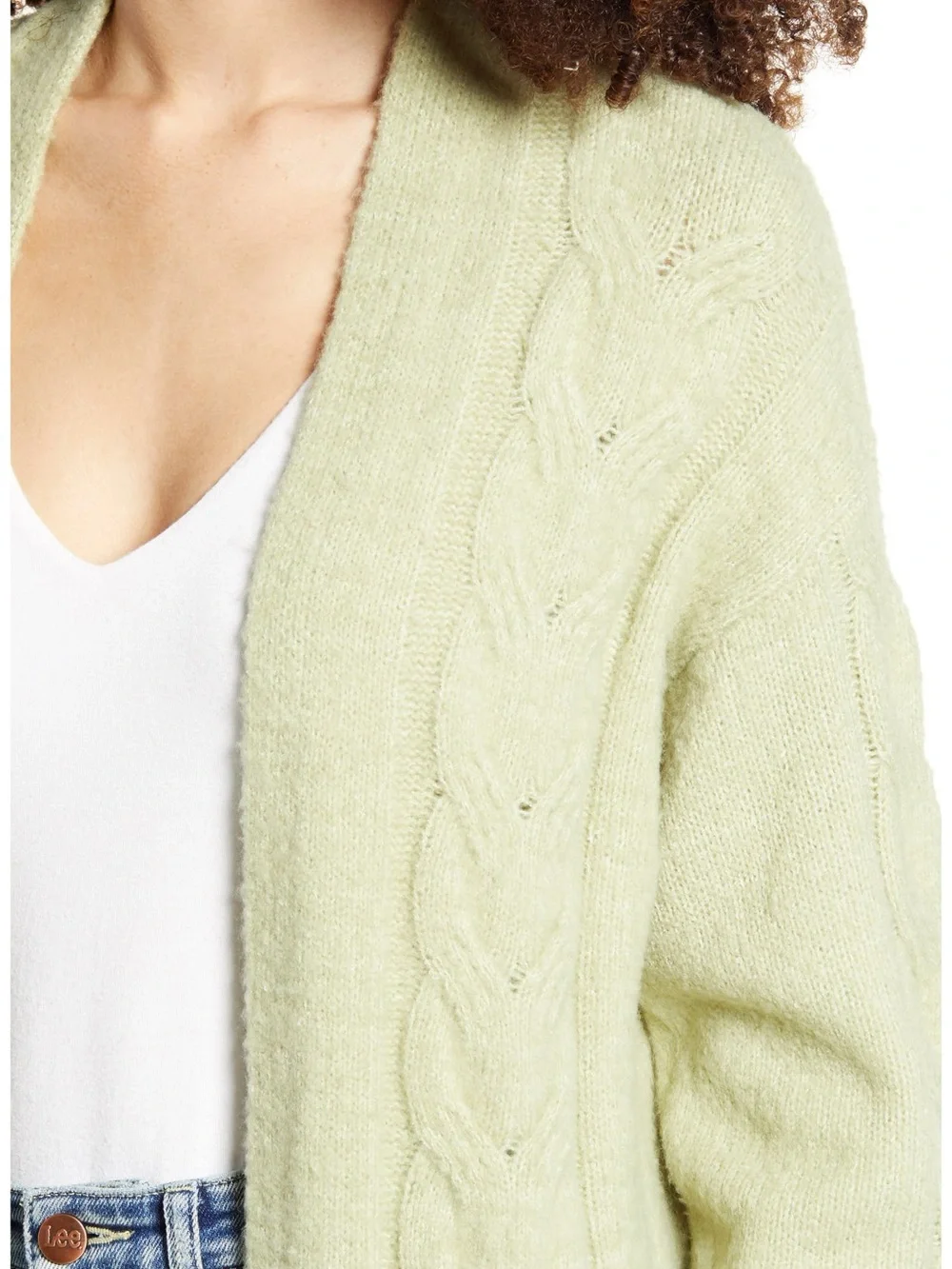 Leith Sage Green Cable Knit Longline Duster Cardigan Sweater Size M
